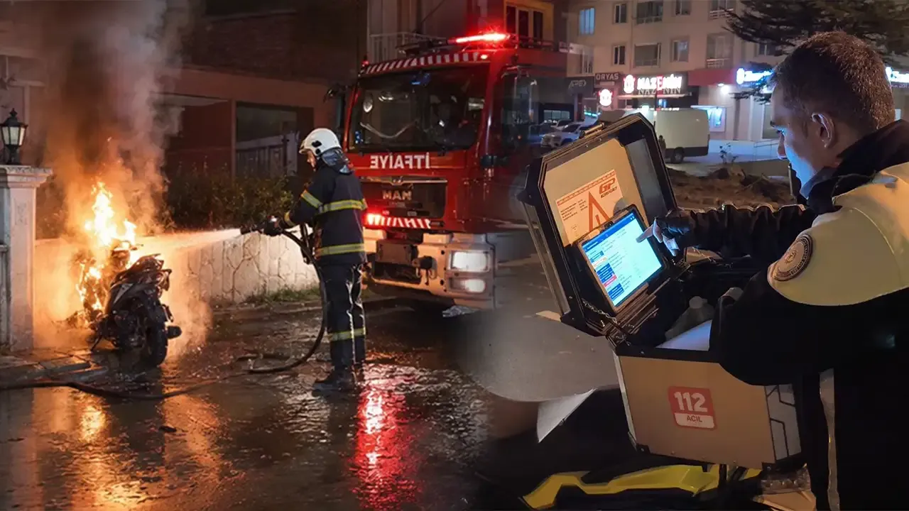 Kütahya'da polisten kaçamayacağını anlayan sürücü motosikletini yaktı