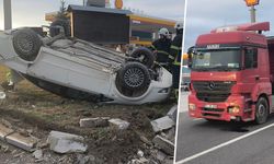 Kütahya'da otomobil tıra çarptıktan sonra devrildi, 1 yaralı