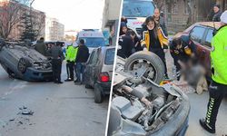 Kütahya’da park halindeki araca çarptıktan sonra devrildi