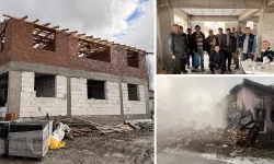 Kütahya’da köylüler bir araya geldi, yanan evi yapıyorlar