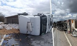 Kütahya’da patates yüklü tır devrildi, yol kapandı