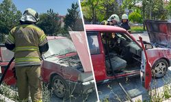 Kütahya’da seyir halindeki otomobilde yangın çıktı