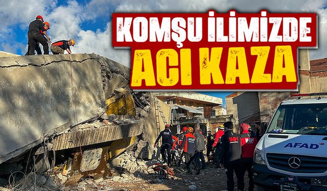 Uşak'ta yıkım sırasında, bina iş makinesinin üzerine çöktü