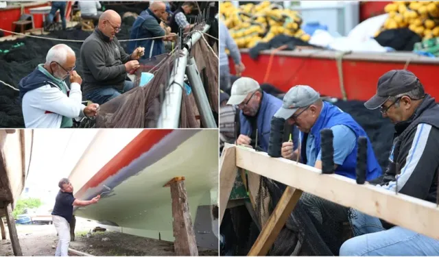 Balıkçılar yeni sezon için ağ ve tekne bakımında