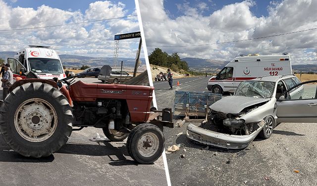 Kütahya'da otomobil traktöre çarptı, sürücüler yaralandı