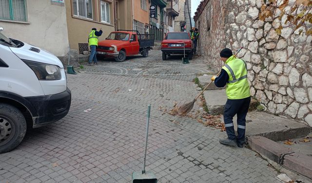 Kütahya Ulu Camii çevresinde yaprak temizliği yapıldı
