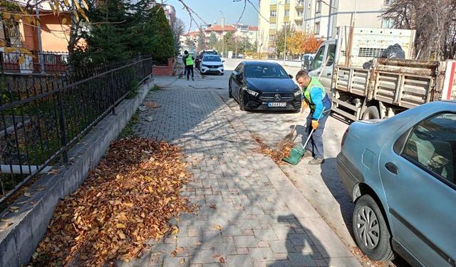 Kütahya’da Fatih Mahallesi’nde yaprak temizliği çalışması yapıldı