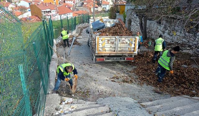 Kütahya’da Müderris Mahallesi’nde yaprak ve çöp temizliği yapıldı