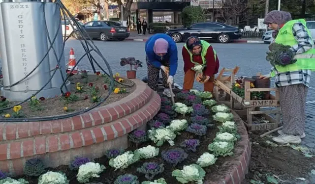 Kütahya Gediz’de mevsimlik çiçek dikimi yapıldı