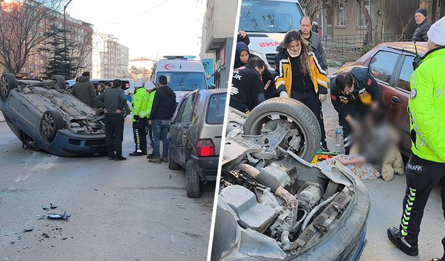 Kütahya’da park halindeki araca çarptıktan sonra devrildi