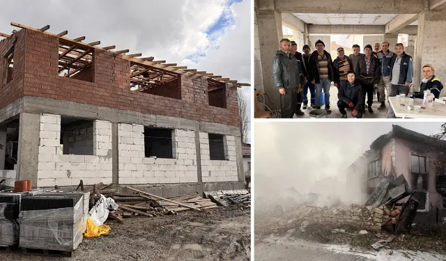 Kütahya’da köylüler bir araya geldi, yanan evi yapıyorlar