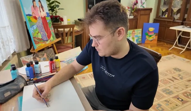 Otizmli genç sanatçı, hayallerini resme yansıtıyor