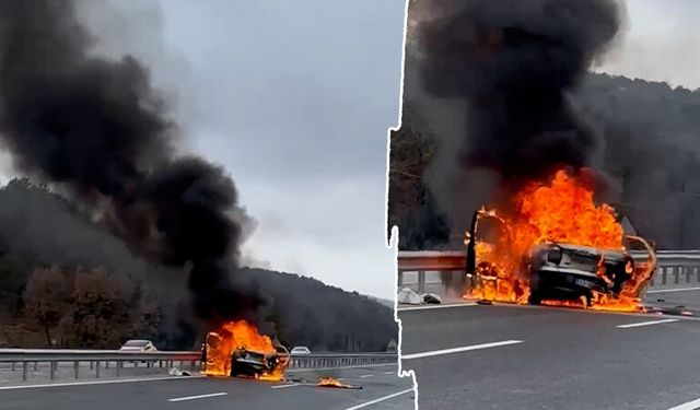 Kütahya’da kaza yapan otomobil alev aldı