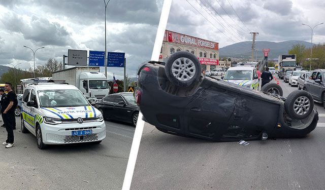 Kütahya’da zincirleme kazada otomobil takla attı, yaralılar var