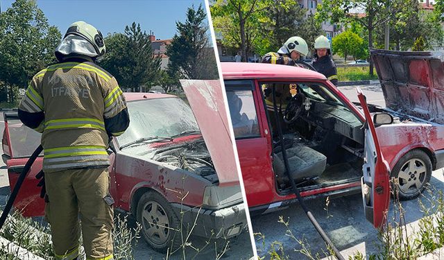 Kütahya’da seyir halindeki otomobilde yangın çıktı