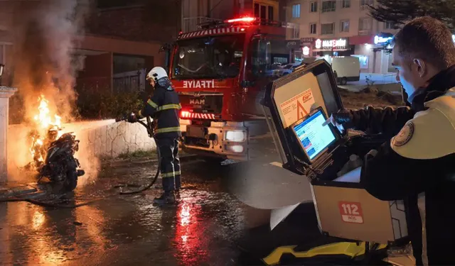 Kütahya'da polisten kaçamayacağını anlayan sürücü motosikletini yaktı