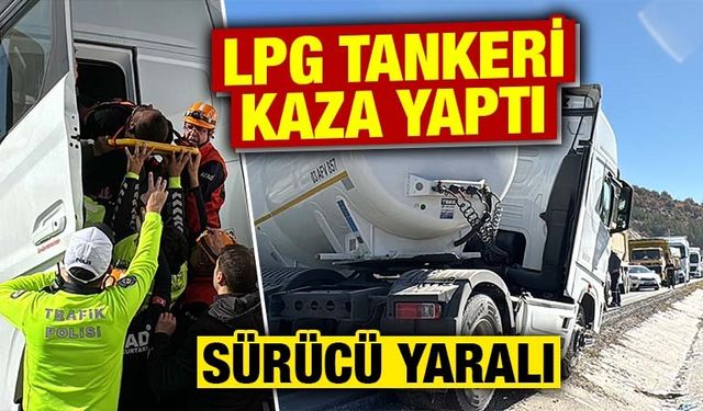 Kütahya-Eskişehir kara yolunda LPG tankeri kaza yaptı