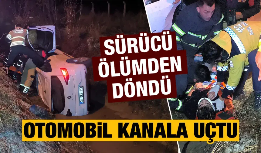 Kütahya’da otomobil sulama kanalına devrildi