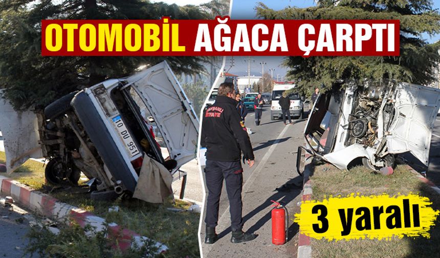 Kütahya'da otomobil ağaca çarptı, 3 yaralı