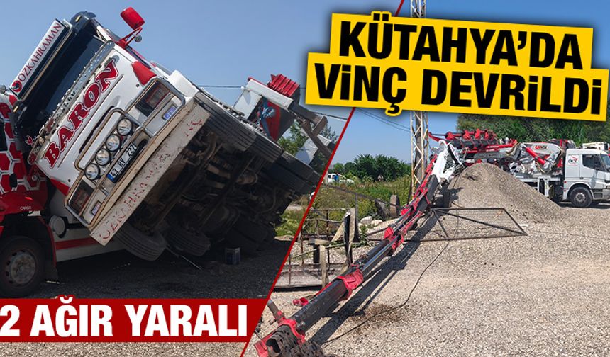 Kütahya'da vinç devrildi, 2 yaralı