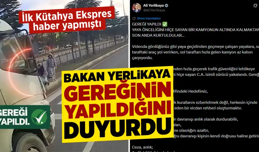 Bakan Yerlikaya’dan Kütahya’daki kamyon şoförü ile ilgili açıklama