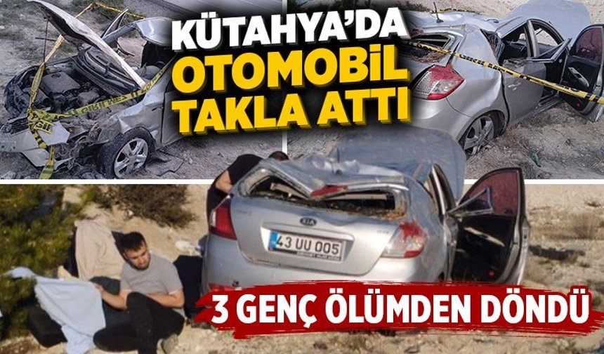 Kütahya’da otomobil takla attı, 3 genç yaralı