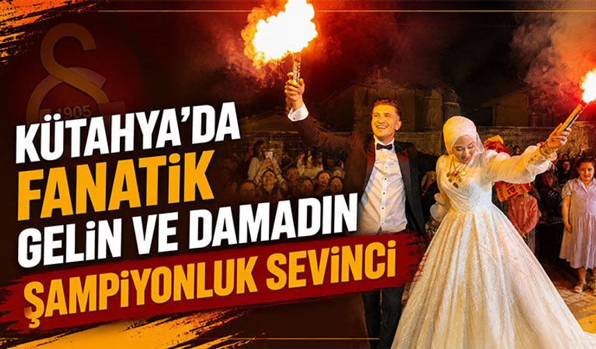 Kütahya’da fanatik damat ve gelin şampiyonluğu düğün meydanında kutladı