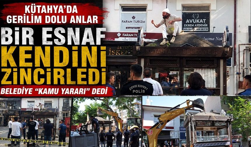 Kütahya’da büfeye kendisini zincirledi, belediye ise açıklama yaptı