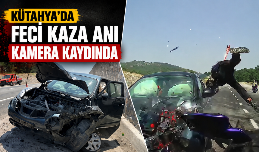 Kütahya'da otomobilin motosiklete çarpma anı araç kamerasında