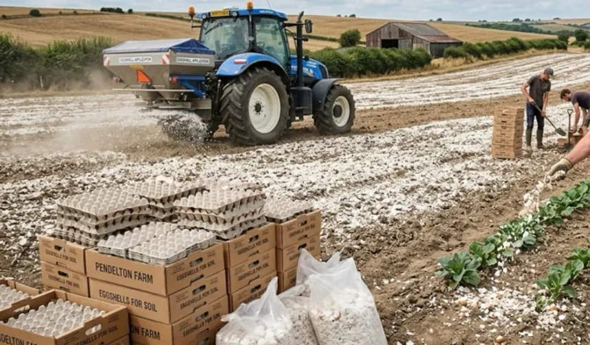 Tarlalara 25 bin koli yumurta kabuğu serptiler