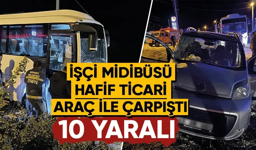 Kütahya'da işçi servisi ile hafif ticari araç çarpıştı, 10 yaralı