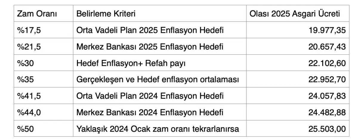 2025 Enflasyon Hedeflerine Göre Asgari Ücret Zam Rakamı1