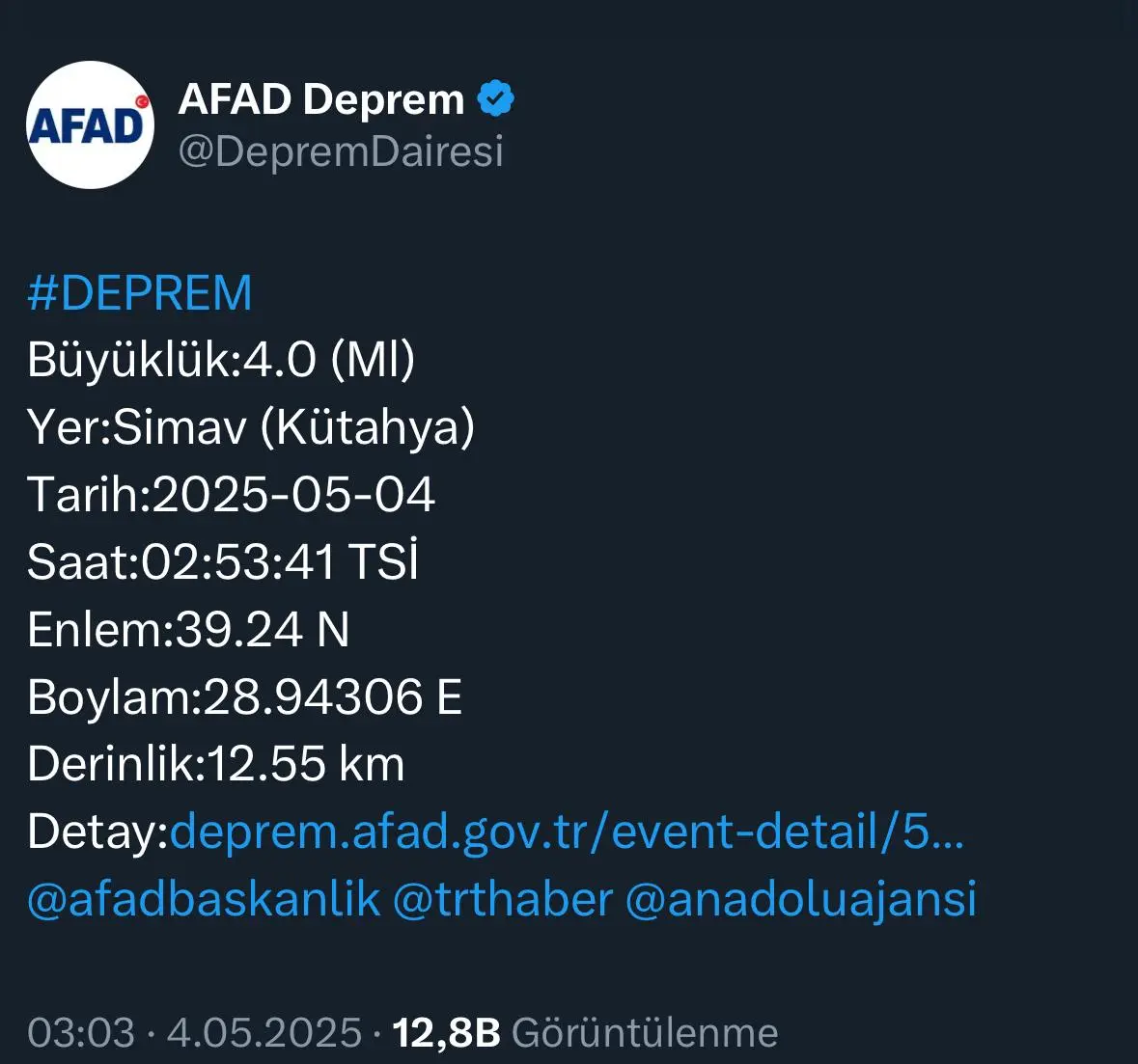 Kütahya'da 4 Büyüklüğünde Deprem1