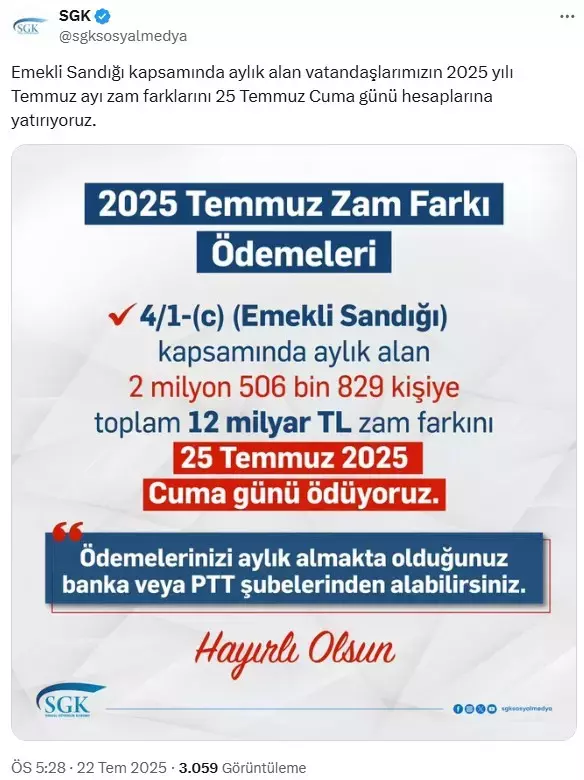 Memur Emeklisine Zam Farkı Müjdesi Ödemeler 25 Temmuz’da