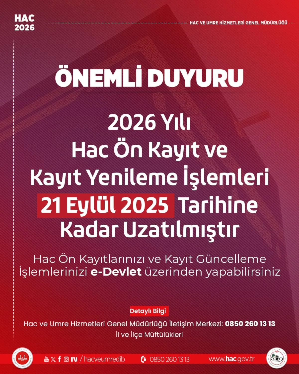 Hac Ön Kayıt Ve Güncelleme Süresi 21 Eylül’e Kadar Uzatıldı1
