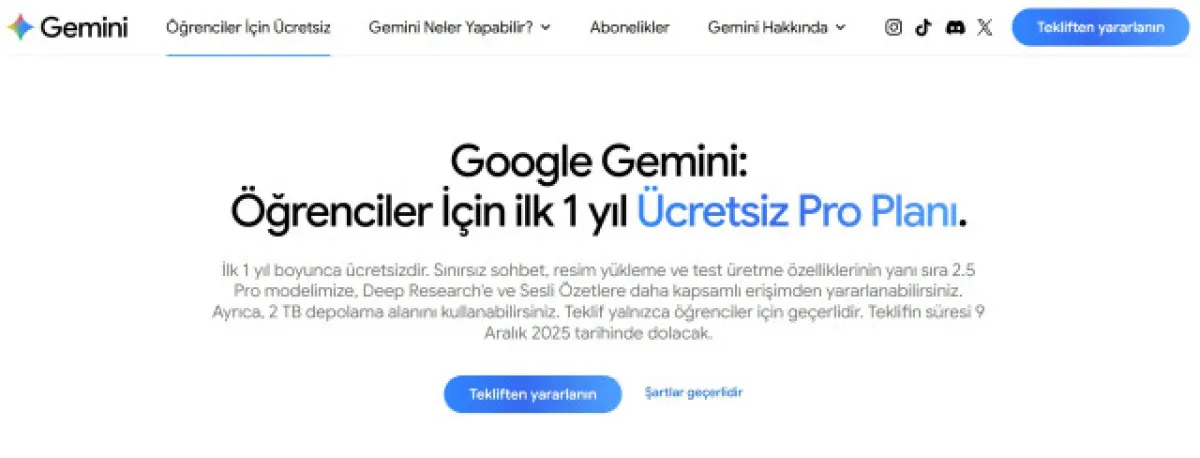 Google Gemini Pro Öğrencilere 1 Yıl Ücretsiz Sunuluyor1