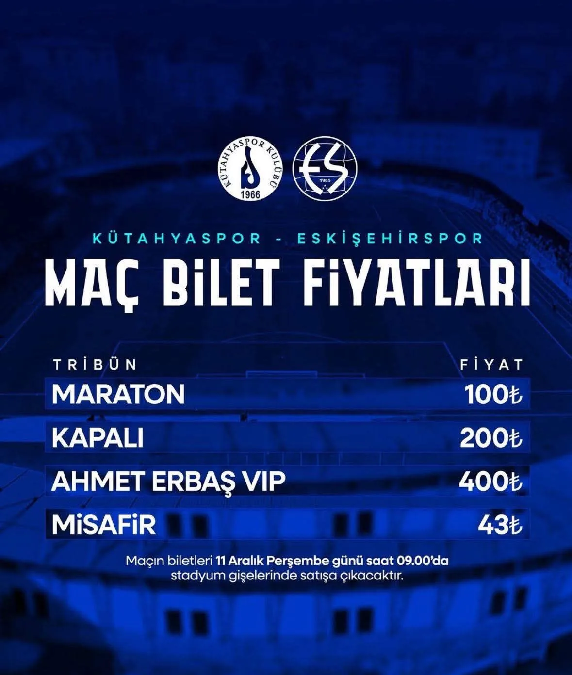 Kütahyaspor Eskişehirspor Maç Bilet Fiyatları Açıklandı