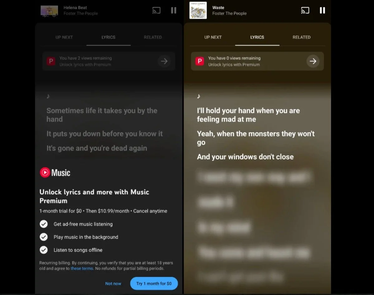 Youtube Music Şarkı Sözlerini Ücretli Hale Getiriyor 2