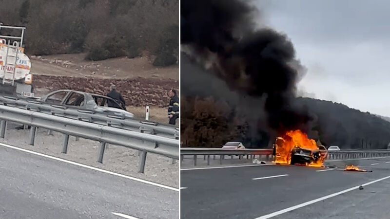 Kütahya’da Kaza Yapan Otomobil Alev Aldı (4)