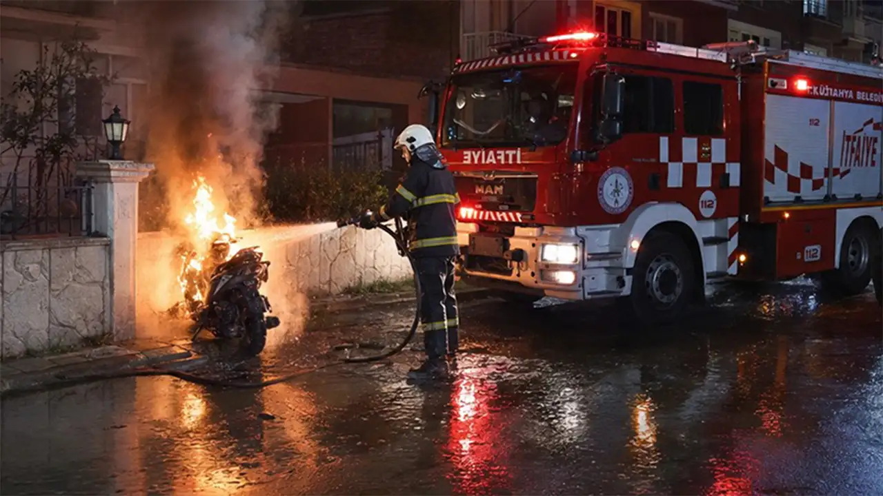 Kütahya'da Polisten Kaçamayacağını Anlayan Sürücü Motosikletini Yaktı3