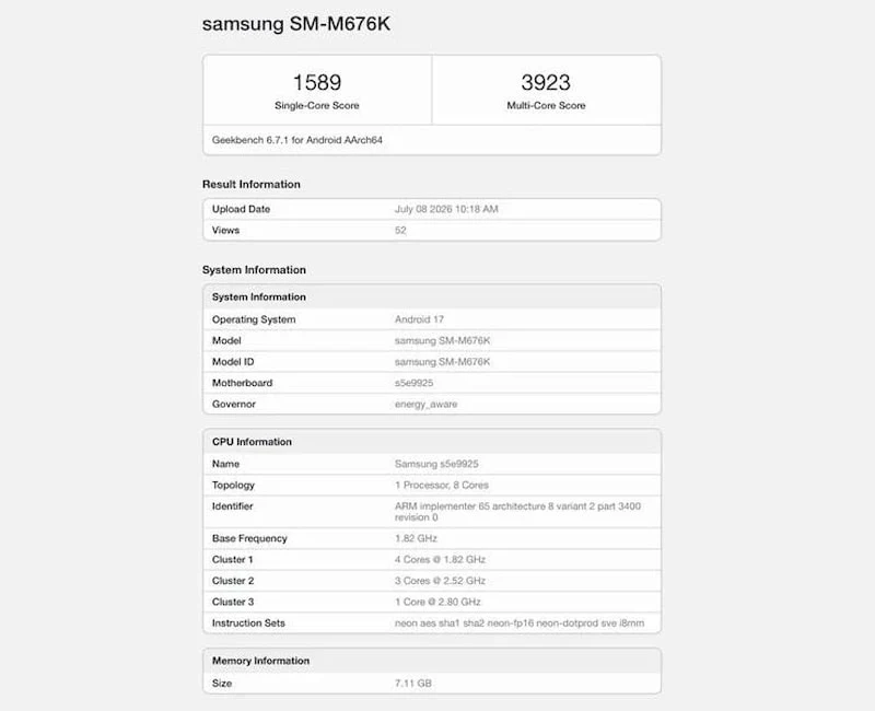 Samsung Galaxy M67 5G'nin Özellikleri Ortaya Çıktı