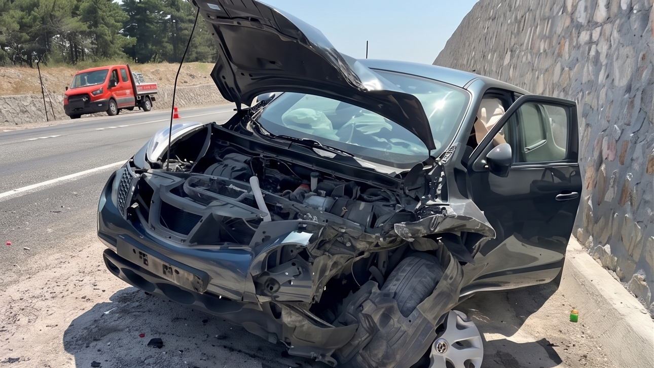 Kütahya'da Otomobilin Motosiklete Çarpma Anı Araç Kamerasında (4)