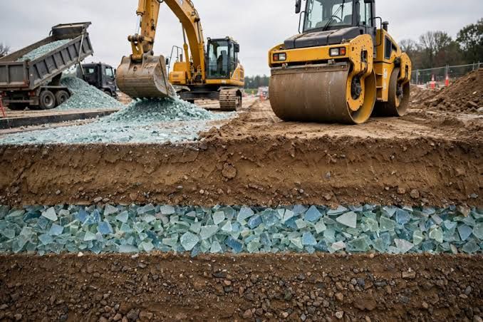 300 Ton Atık Camı Çöpe Atmak Yerine Yola Serdiler4