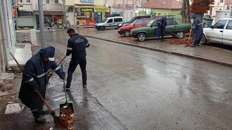 Kütahya'da Spor Caddesi'nde Yaprak Temizliği Yapıldı (3)