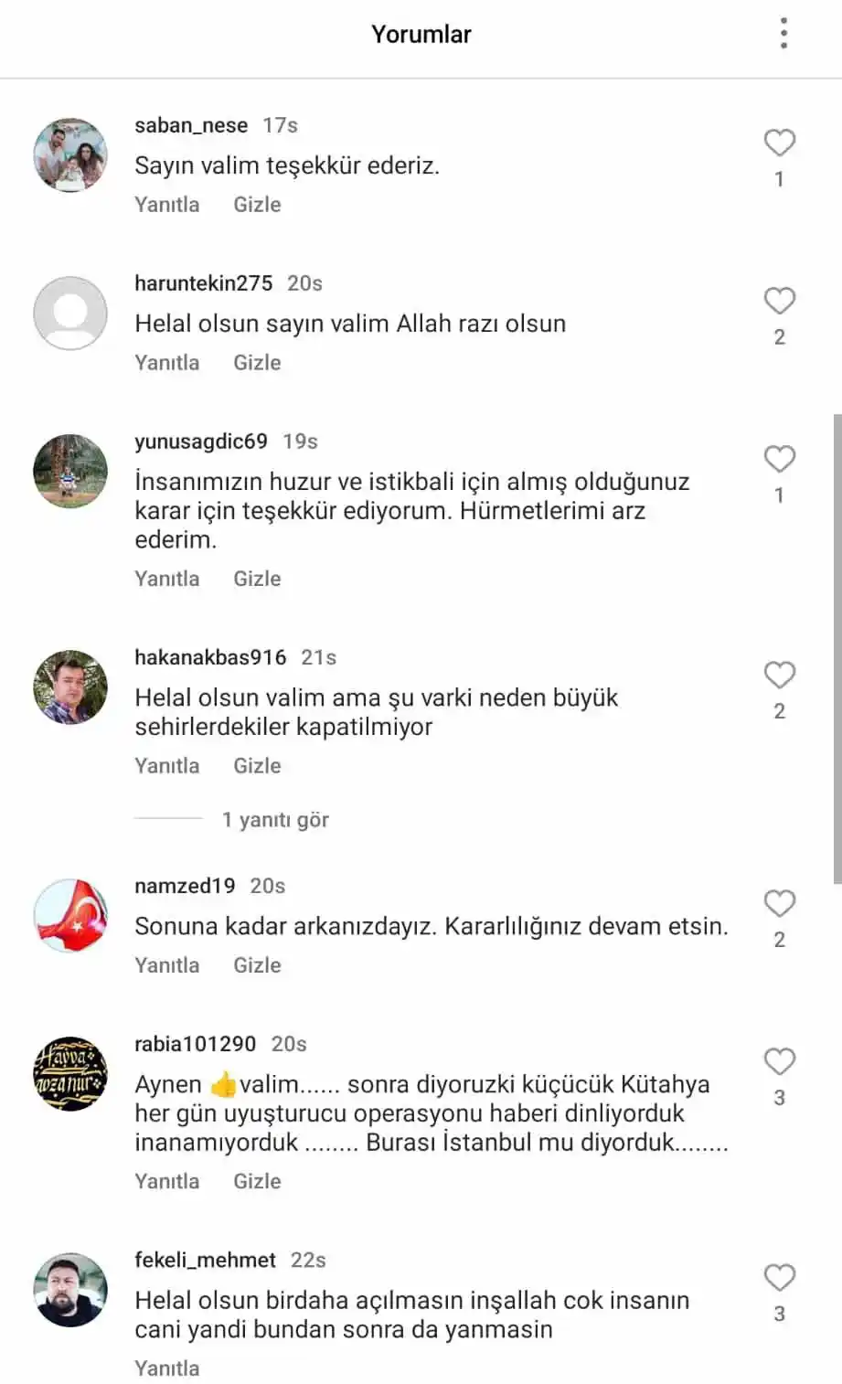 Kütahya Valisi Musa Işın’ın pavyon kapatma kararına destek mesajları 