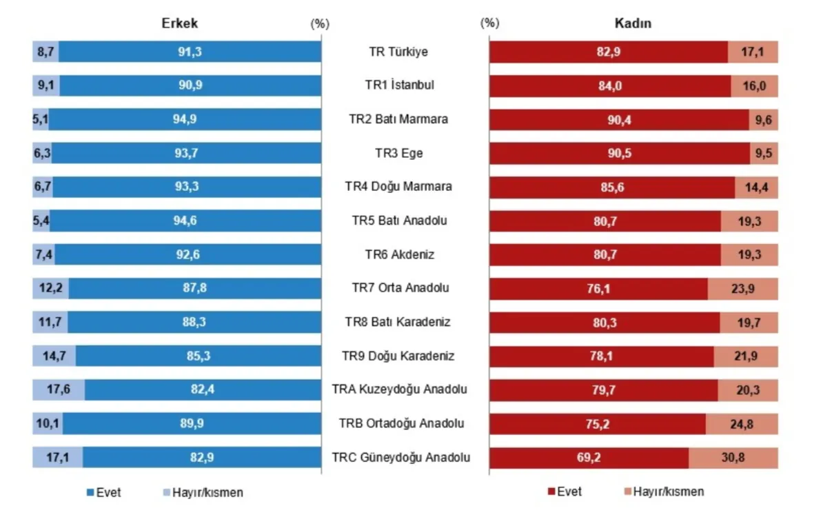 Cinsiyete göre 65+ yaştakilerin evde yalnızken kendilerini güvende hissetme durumu, 2023