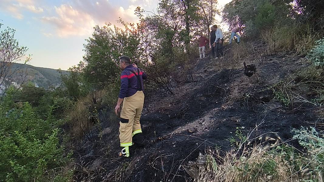 Kütahya’daki ot yangınını mahalleli ve itfaiye söndürdü