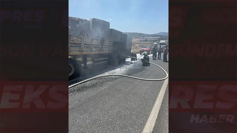 Muğla'da mermer yüklü tır yandı