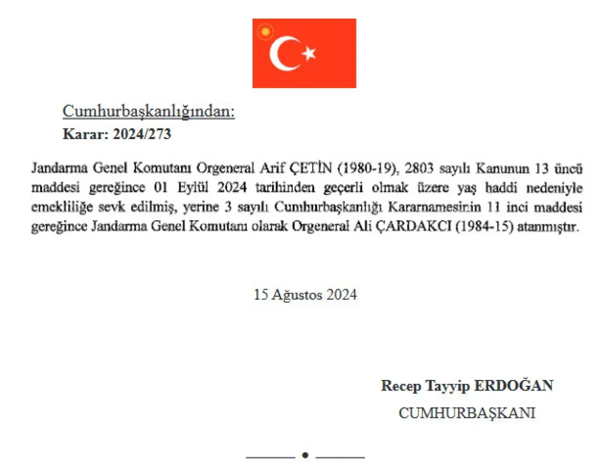 Jandarma Genel Komutanlığı'na yeni isim atandı