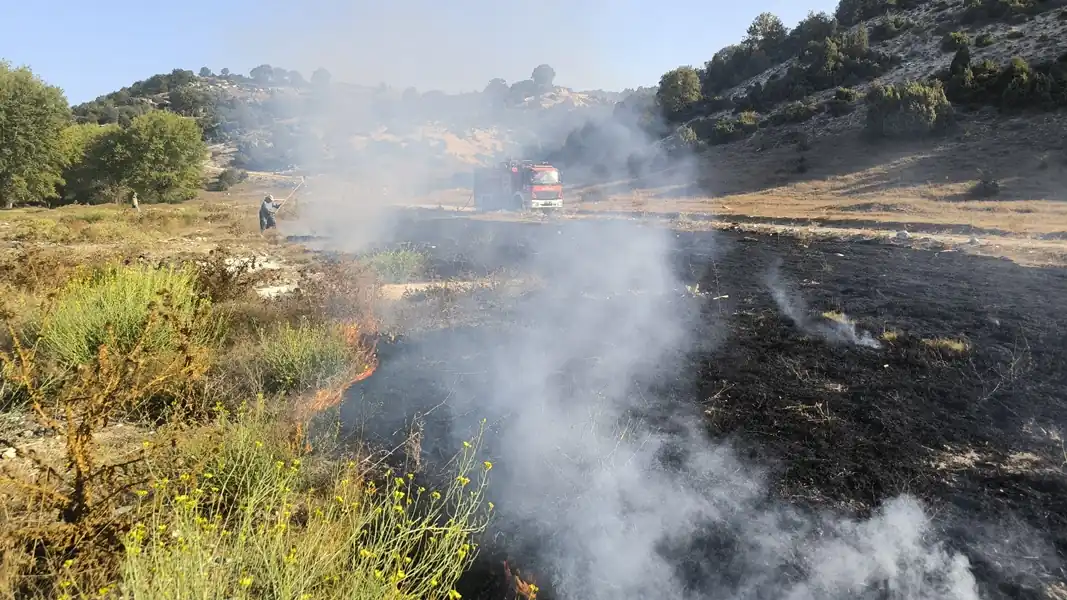 Kütahya’da vatandaşlardan yangına paspas ve kürekle müdahale